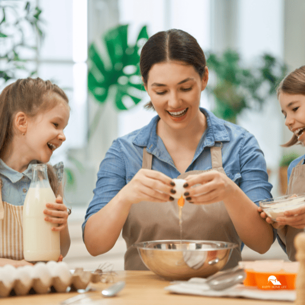 mom and kids baking