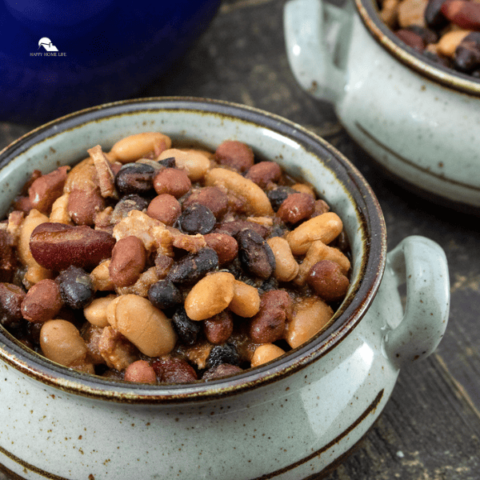 Slow Cooker Baked Beans with Bacon in a bowl