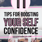 image of confident woman in pink jacket with text overlay about tips for boosting your self confidence