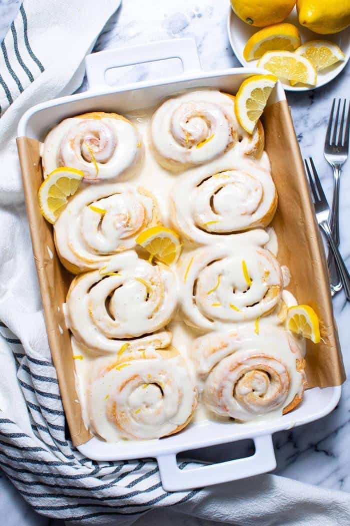 pan of lemon sweet rolls