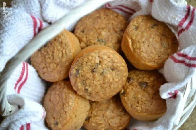 oatmeal raisin muffins in a basket