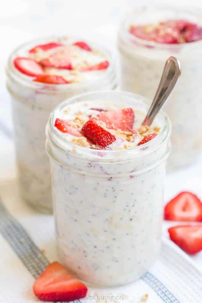 strawberry overnight oats in small jar