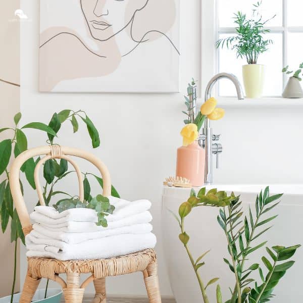 Bathtub and Plants in Bathroom