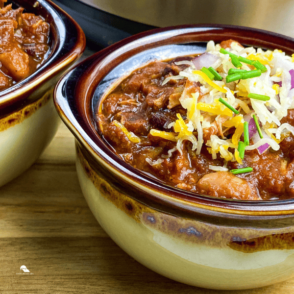 Instant Pot Pulled Pork Chili side shot
